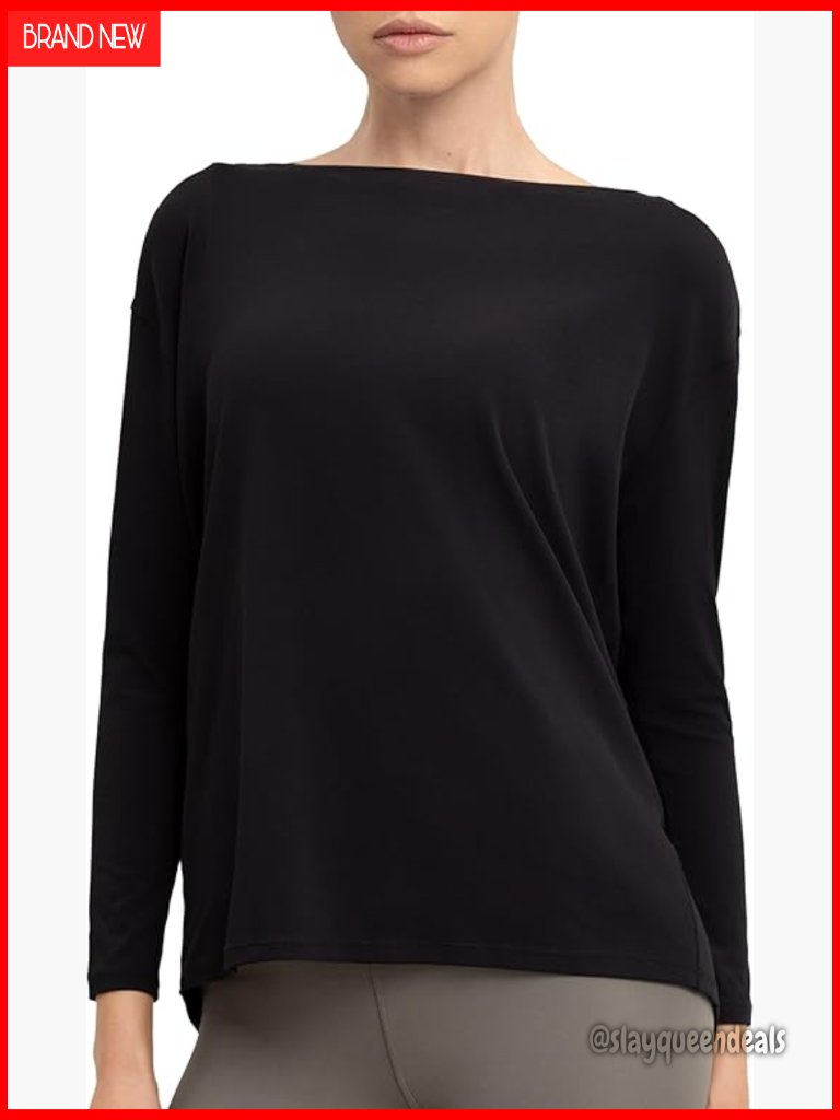 Women's Long Sleeve Loose Fit Athletic Yoga T-Shirt Boat Neck